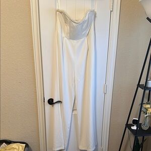 Showpo White Strapless Jumpsuit with Straight-Leg Design
